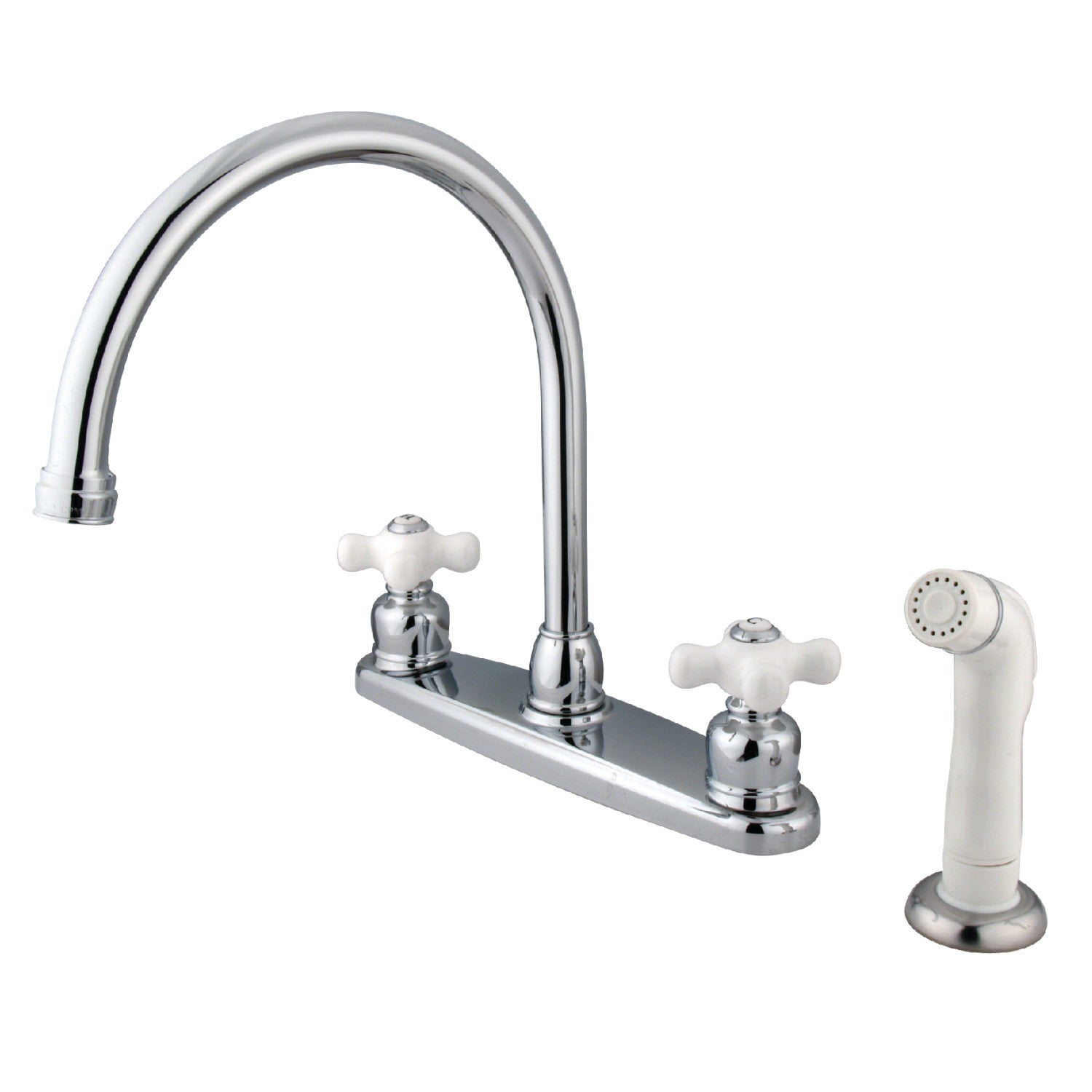 Kingston Heirloom KB721PX - Vintage Two-Handle 4-Hole 8" Centerset Kitchen Faucet with Side Sprayer, Polished Chrome — image 1